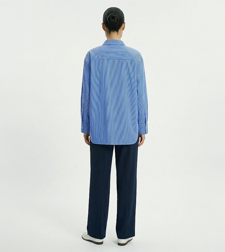 Striped Long Sleeves Pique Relaxed Fit Shirt