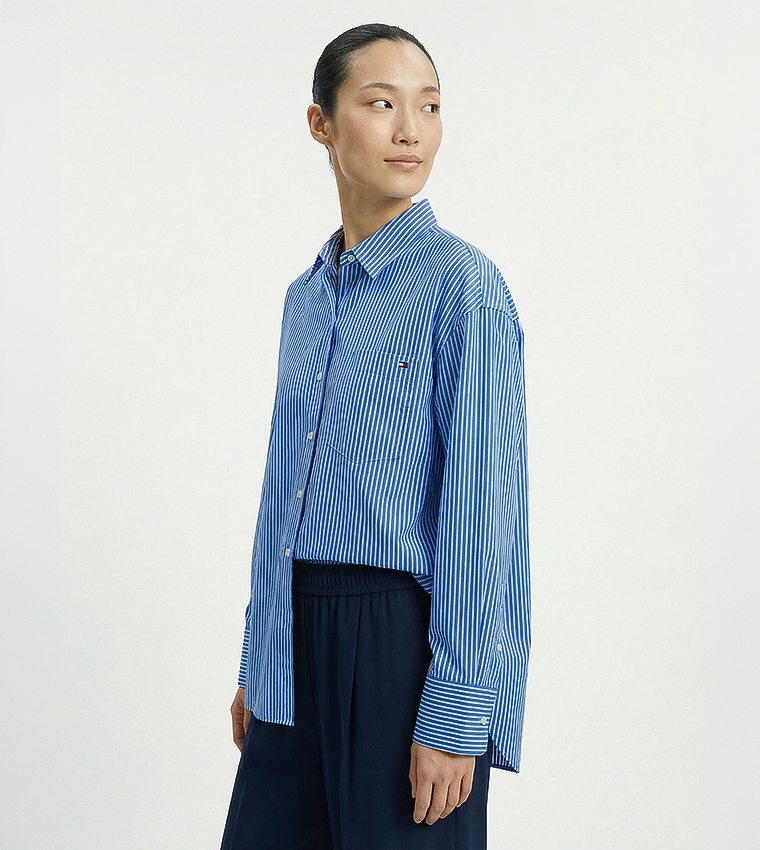 Striped Long Sleeves Pique Relaxed Fit Shirt
