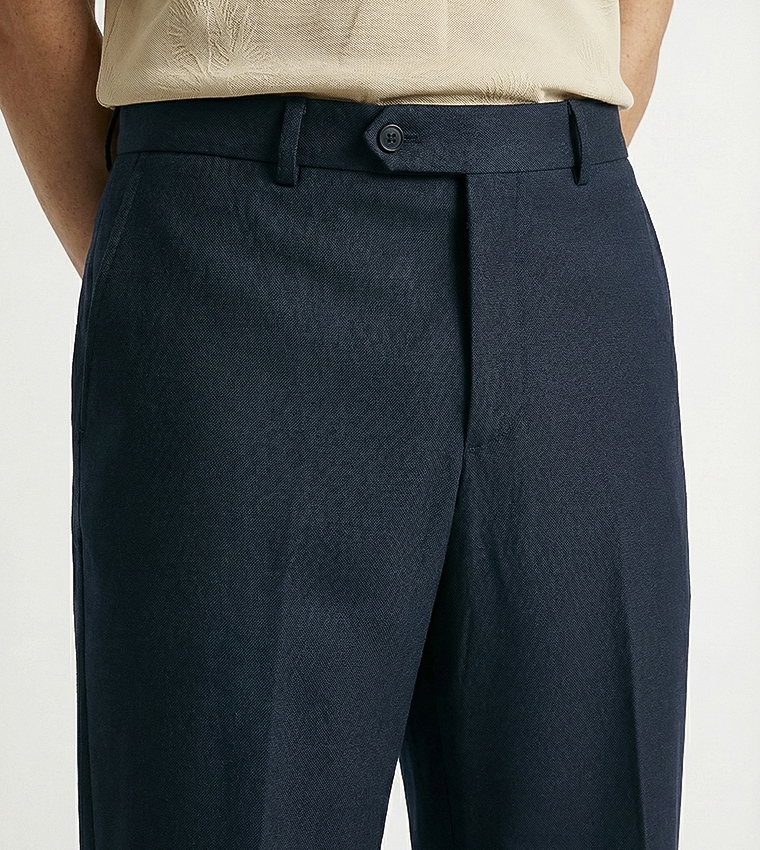 Solid Button Closure Wool Trousers