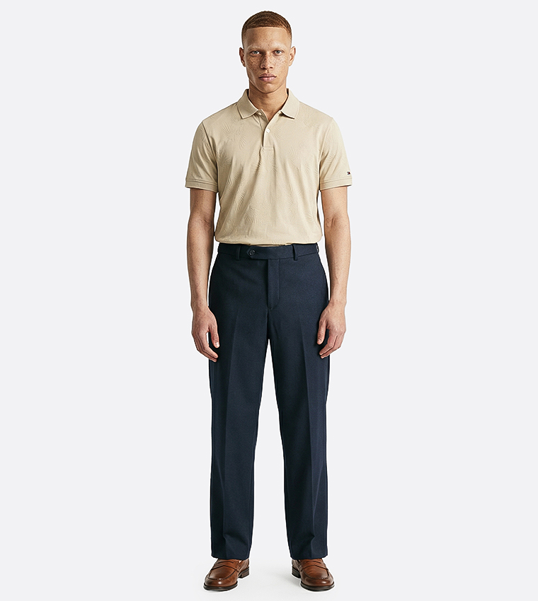 Solid Button Closure Wool Trousers
