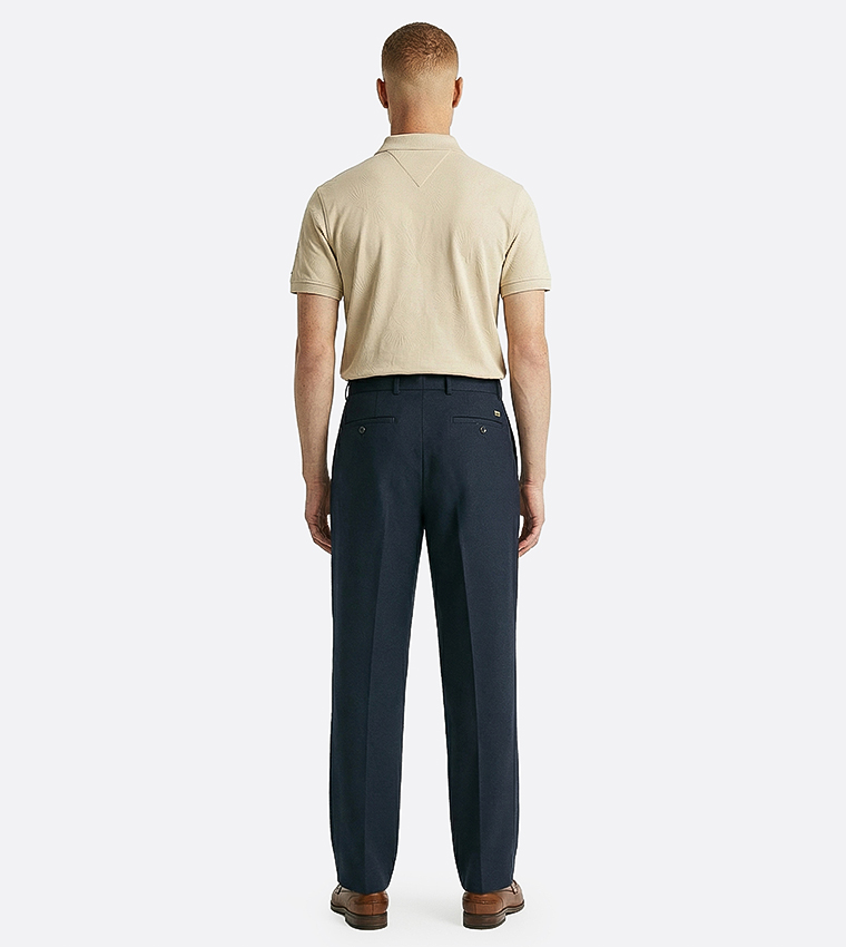 Solid Button Closure Wool Trousers