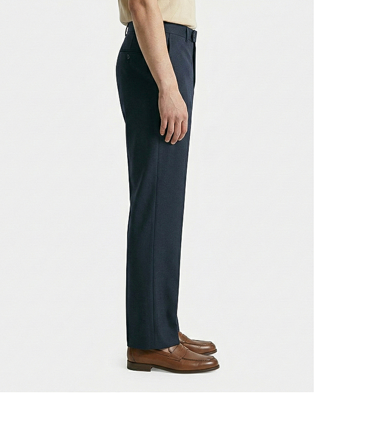 Solid Button Closure Wool Trousers
