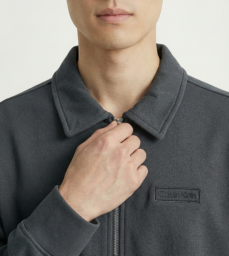 Label Detail Collared Bomber Jacket