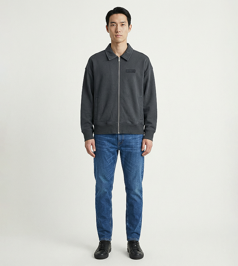 Label Detail Collared Bomber Jacket