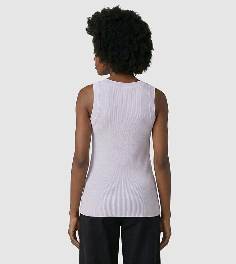 Label Detail Scoop Neck Woven Tank Top