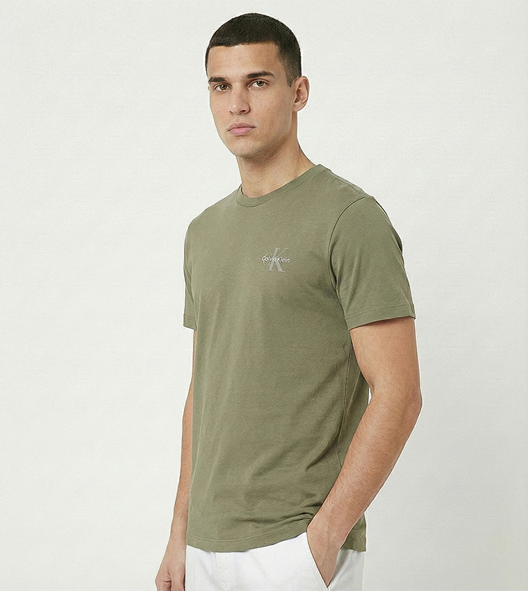 كالفن كلاين جينز  تيشيرتات بياقة دائرية  - زيتي  Round Neck T-Shirts