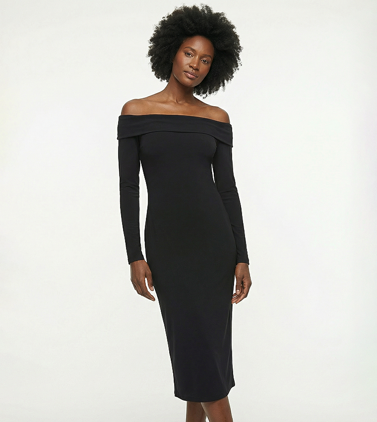black midi sheath dress TA3 Seamed Lushy Midi Dress - Lace Black - XL