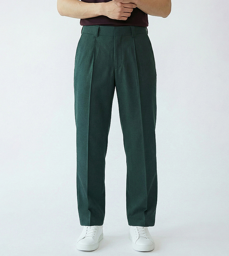 Solid Straight Fit Trousers