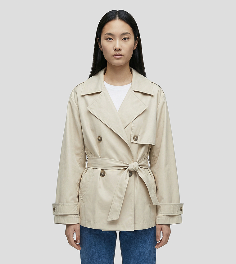 Solid Belted Short Trench Coat