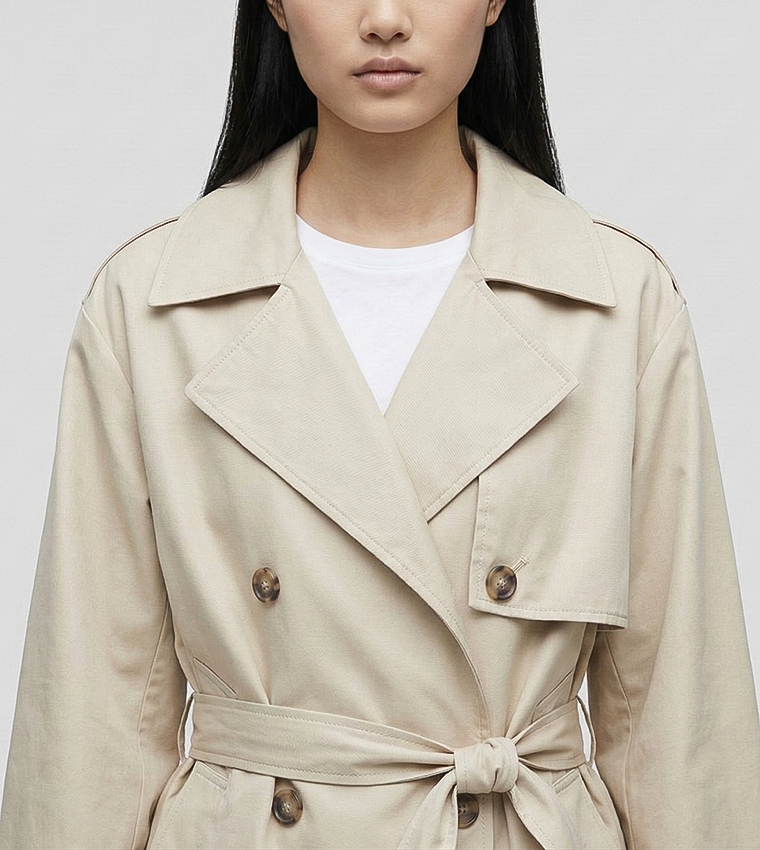 Solid Belted Short Trench Coat