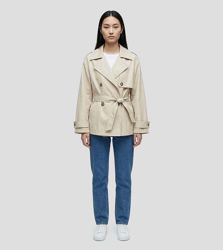 Solid Belted Short Trench Coat