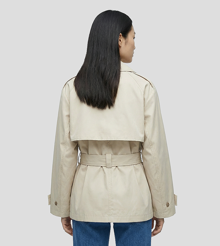 Solid Belted Short Trench Coat