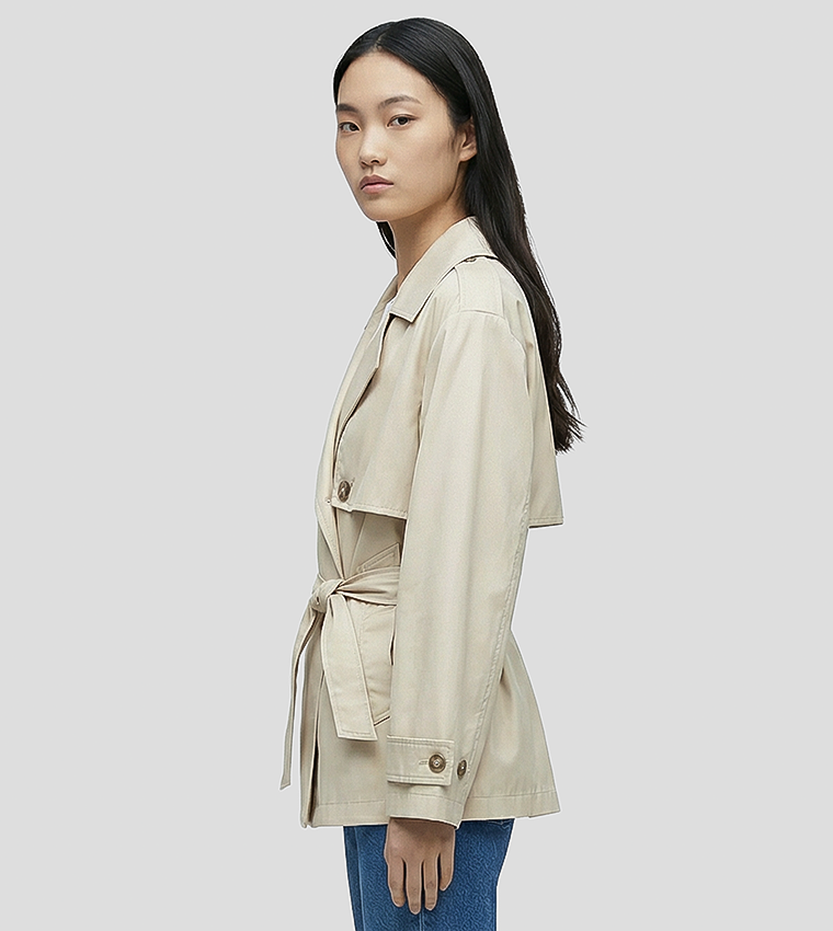 Solid Belted Short Trench Coat