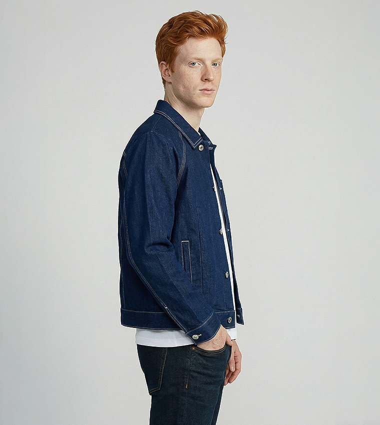 Solid Button Closure Denim Jacket