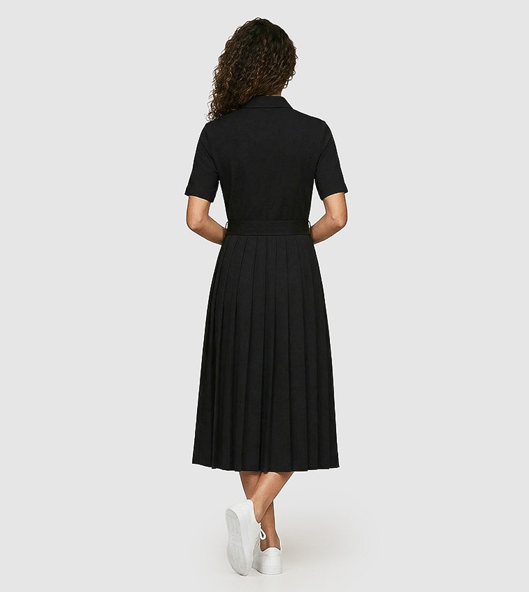 Solid Belted Flared Midi Dress