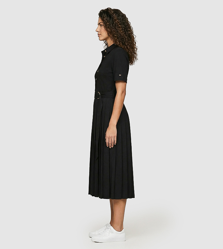 Solid Belted Flared Midi Dress