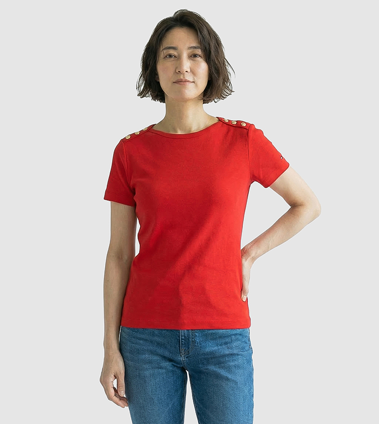 Button Detail Crew Neck Slim Fit T-Shirt