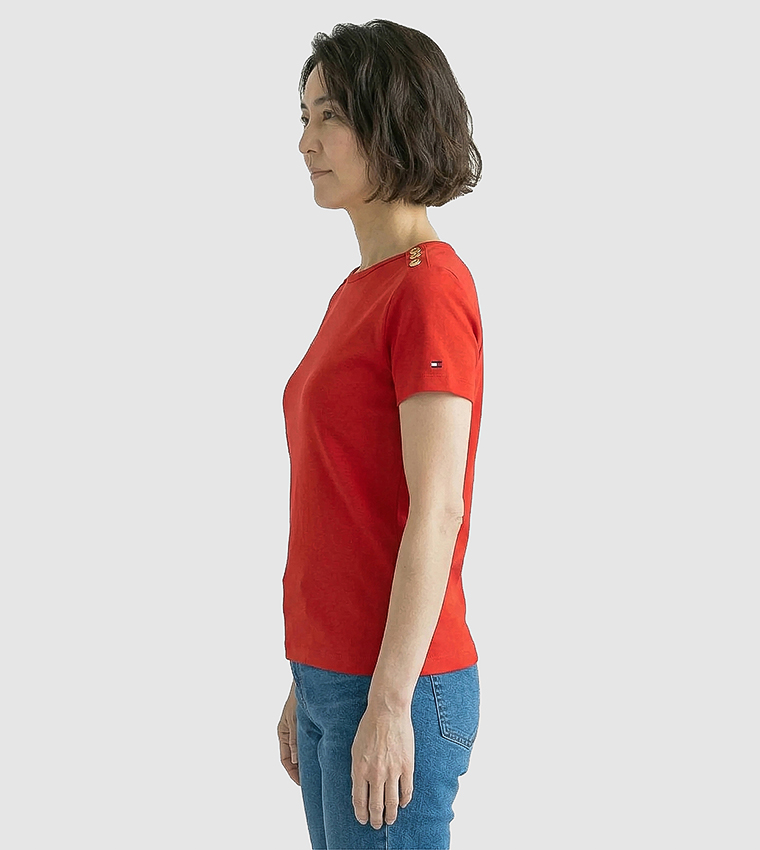 Button Detail Crew Neck Slim Fit T-Shirt