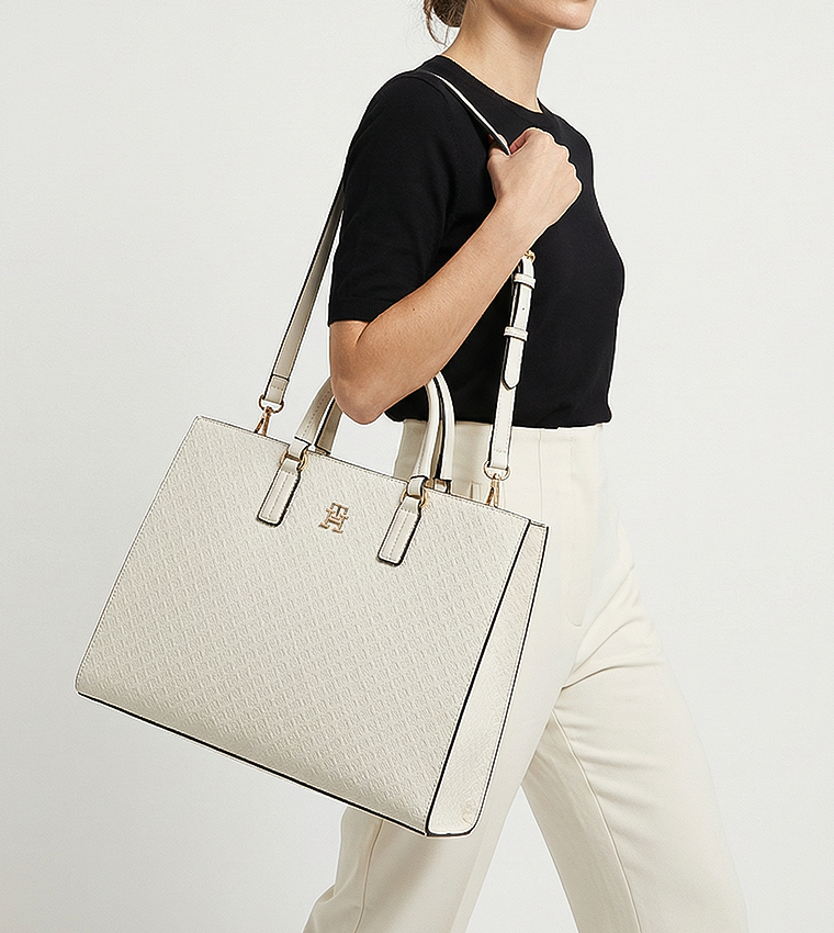 Logo Detail Zippered Tote Bag