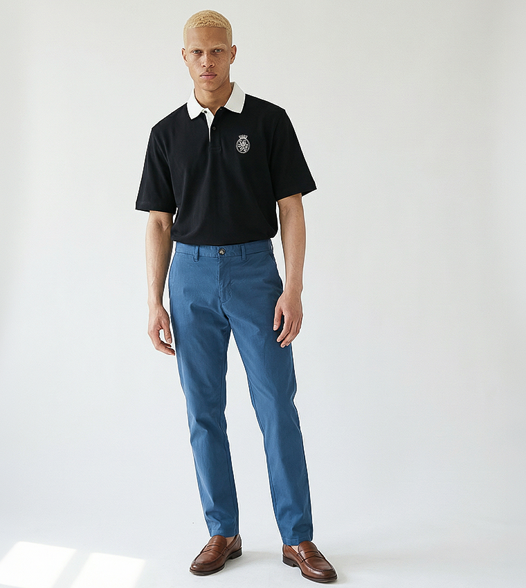 Solid Button Closure Cotton Satin Trousers