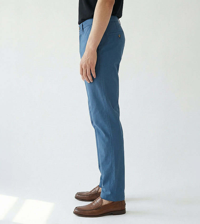 Solid Button Closure Cotton Satin Trousers