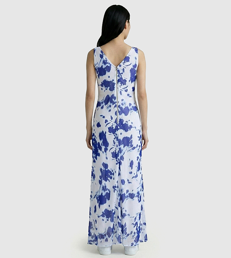 Tie Dye Crew Neck Sleeveless Midi Dress