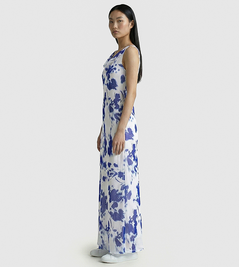 Tie Dye Crew Neck Sleeveless Midi Dress