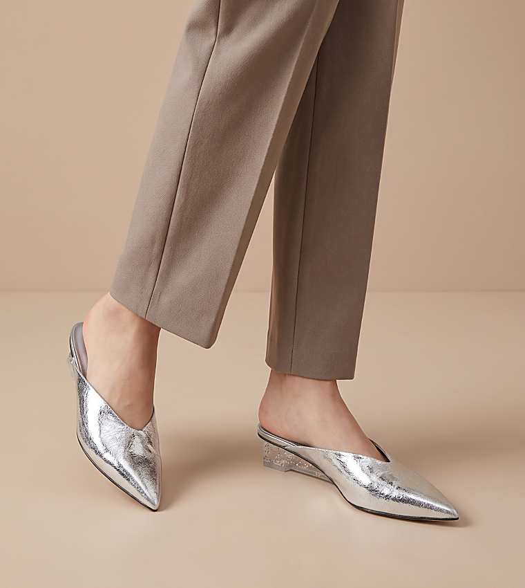Metallic Pointed Toe Wedge Pumps