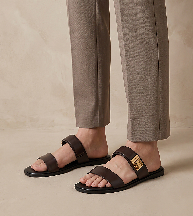 Charles & Keith  Flat Sandals - Dark Brown Flat Sandals