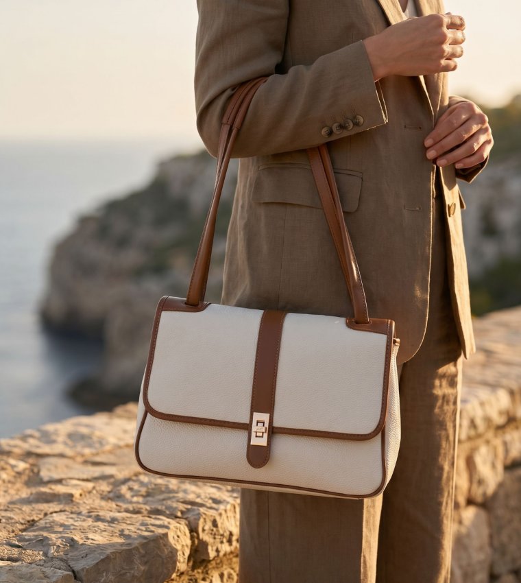 Contrast Detail PU Top Handle Bag