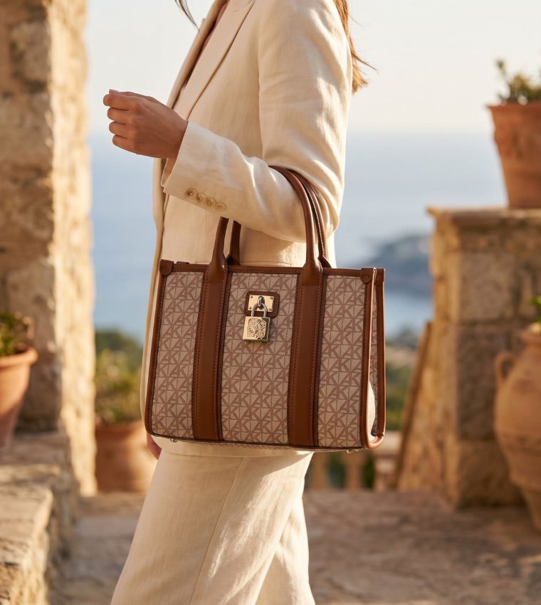 Monogram Patterned PU Tote Bag