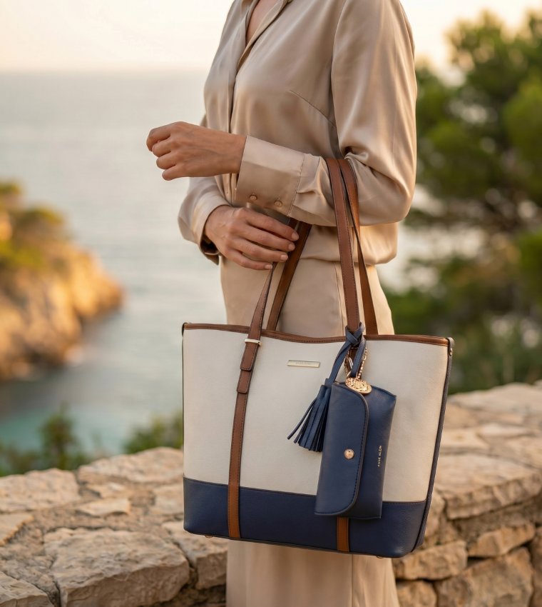 Color Block Shoulder Bag with Purse