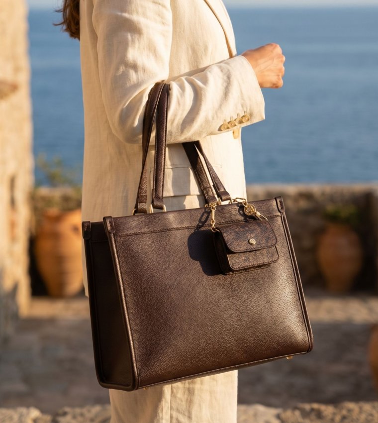 Textured Snap Closure Shoulder Bag