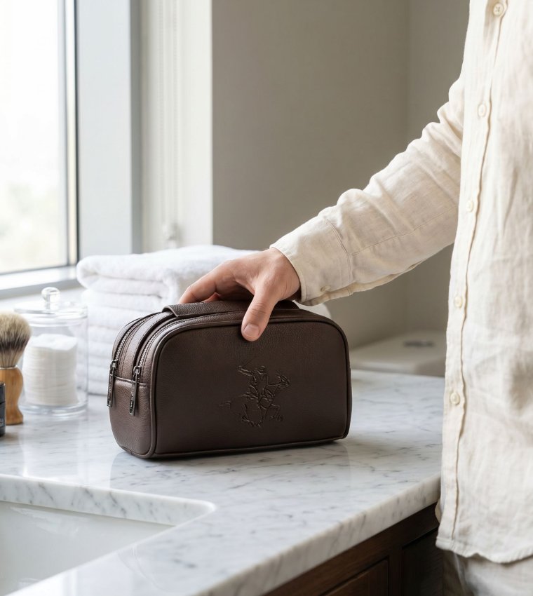 Logo Debossed Zippered Travel Pouch