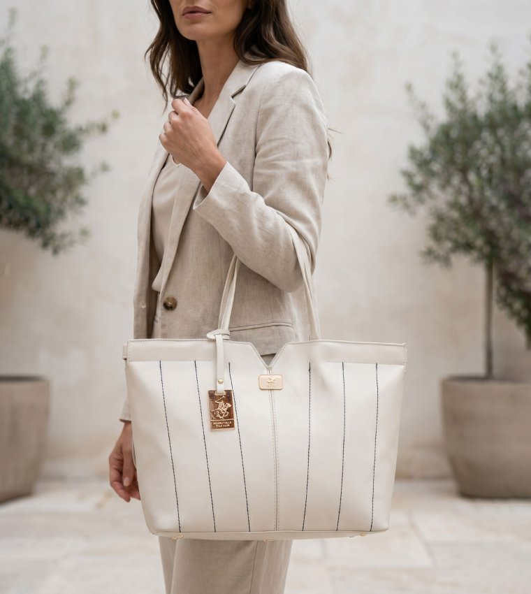 Striped Contrast Stitch Tote Bag