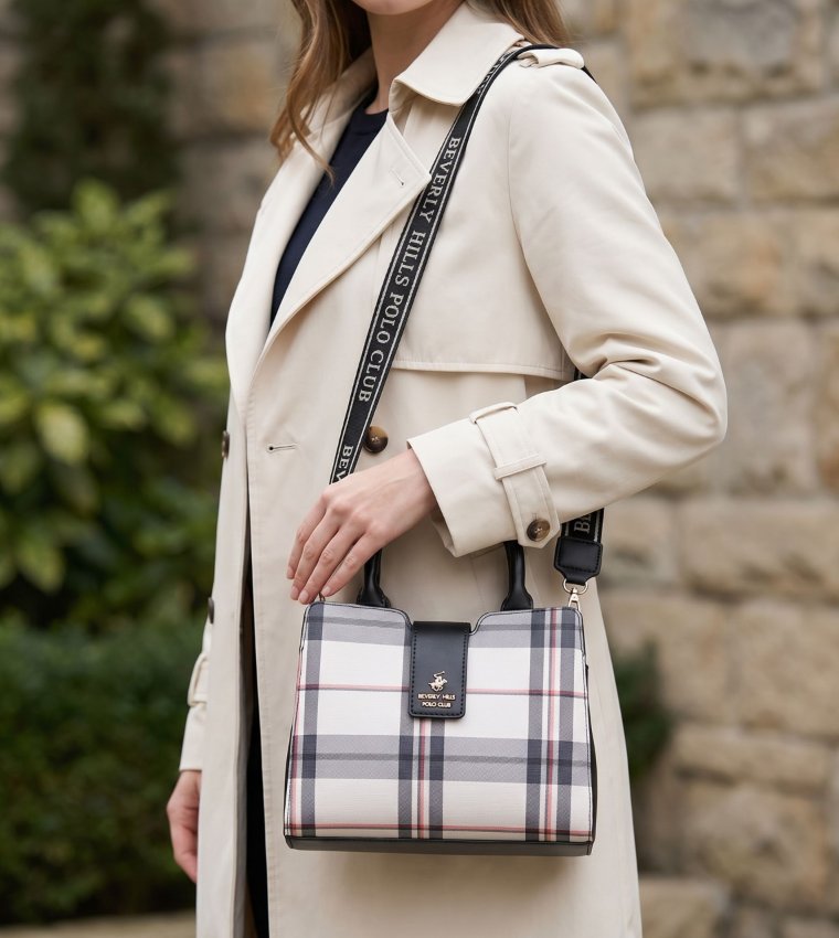 Plaid Snap Button Satchel Bag