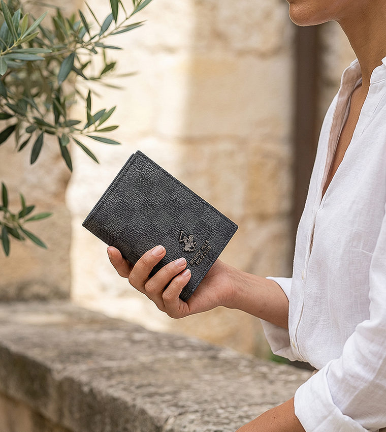 Checkered Leather Bi-Fold Wallet