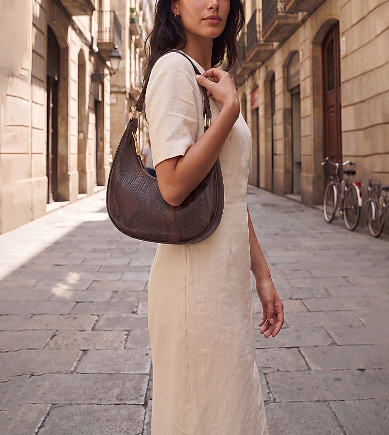 CELESTY Snakeskin Zippered Shoulder Bag