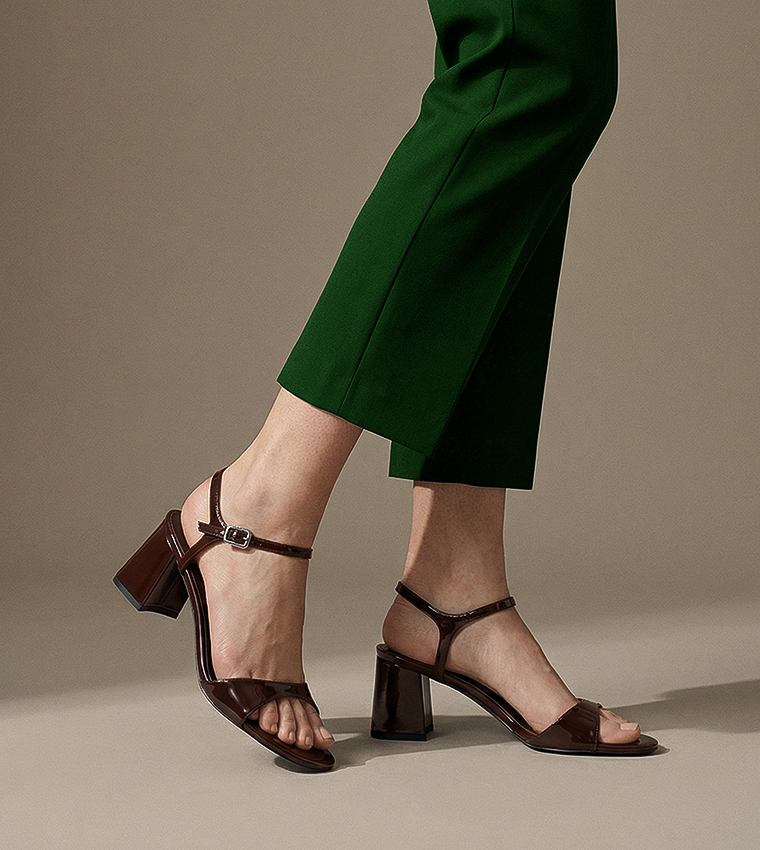 Patent Ankle-Strap Block Heel Sandals 