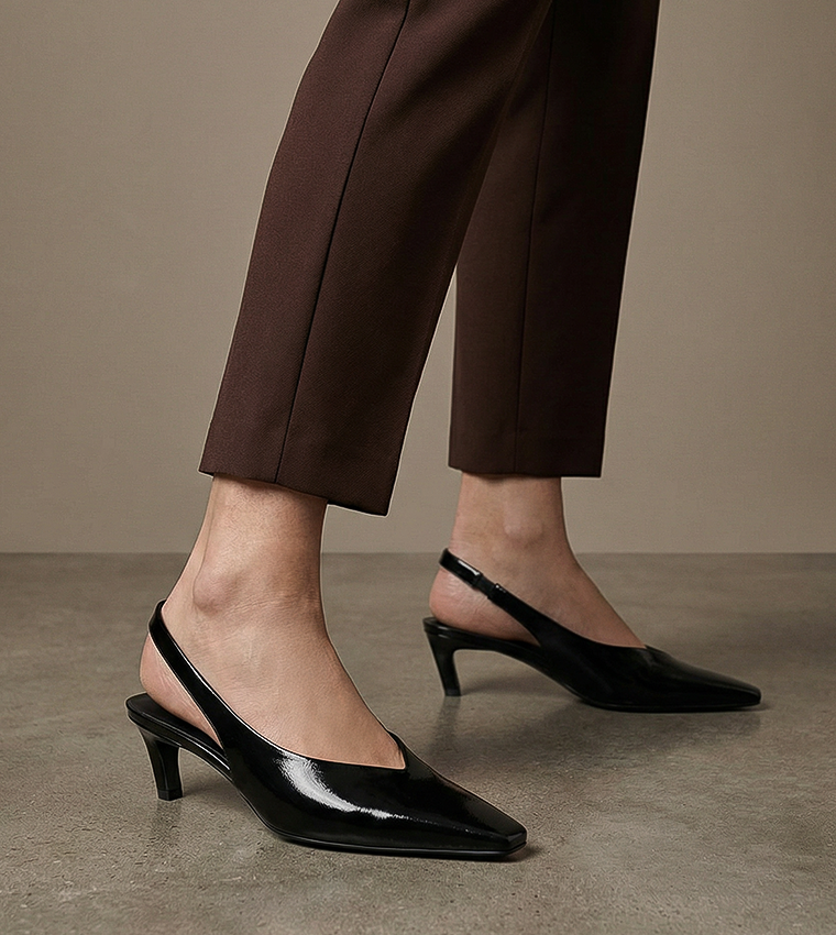 Patent Kitten Heel Slingback Pumps
