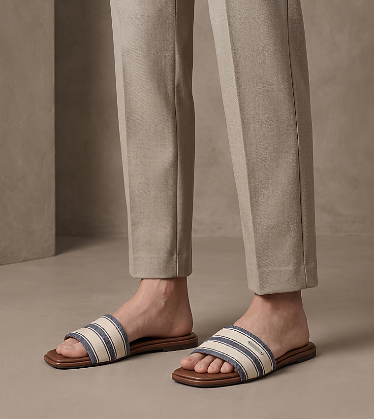 Striped Square Toe Flat Sandals