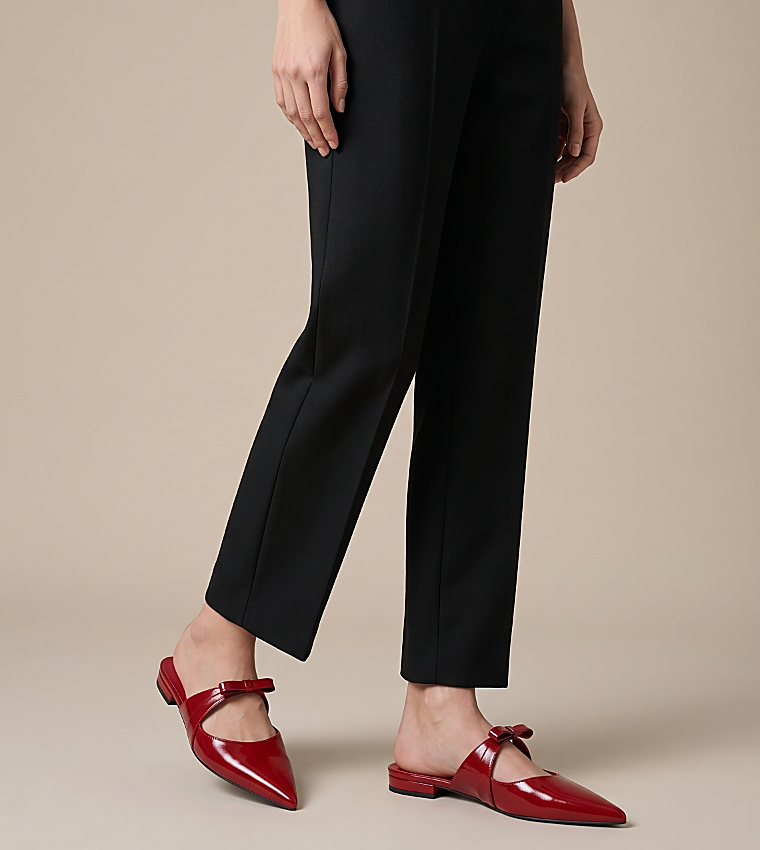KALEEN Solid Bow Detail Pointed Toe Mules
