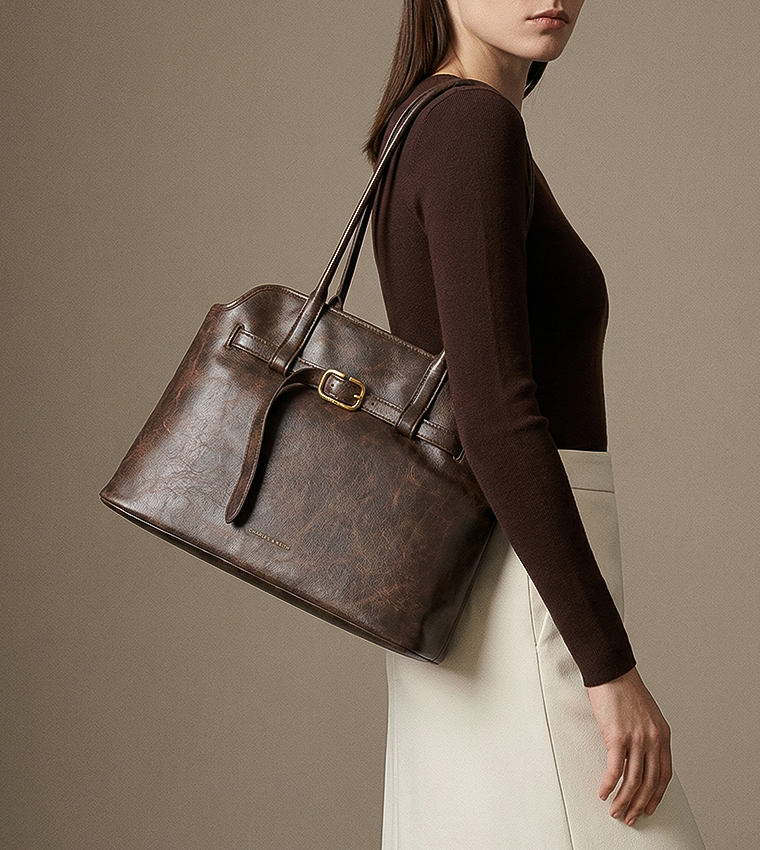 VICTORIA Belted Trapeze Tote Bag