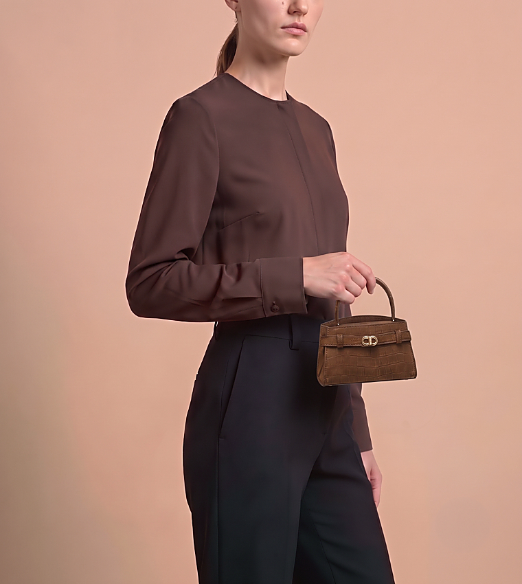 AUBRIELLE Croc-Effect Belted Top Handle Bag