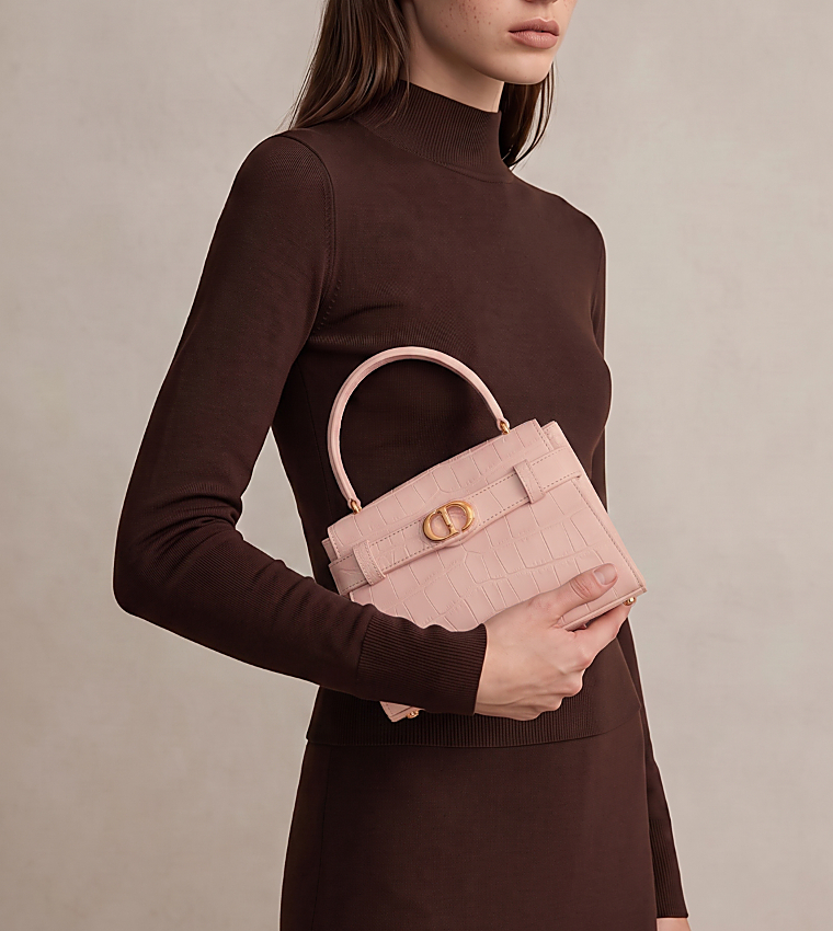 AUBRIELLE Croc-Effect Belted Top Handle Bag