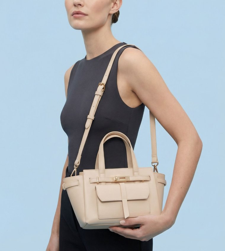 ELOYZE Solid Front Pocket Tote Bag