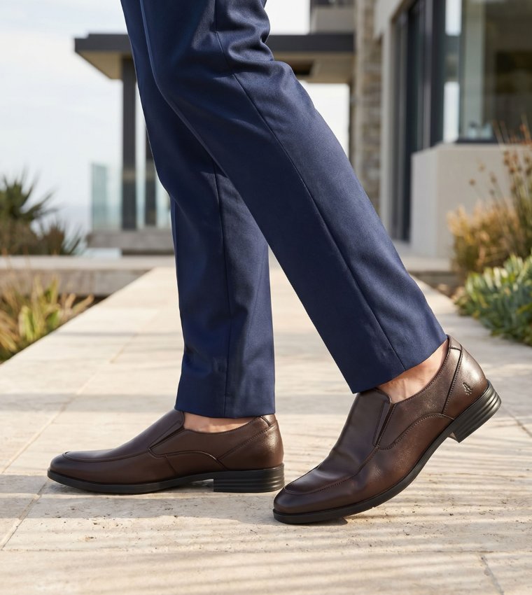 Textured Round Toe Formal Slip-On Shoes