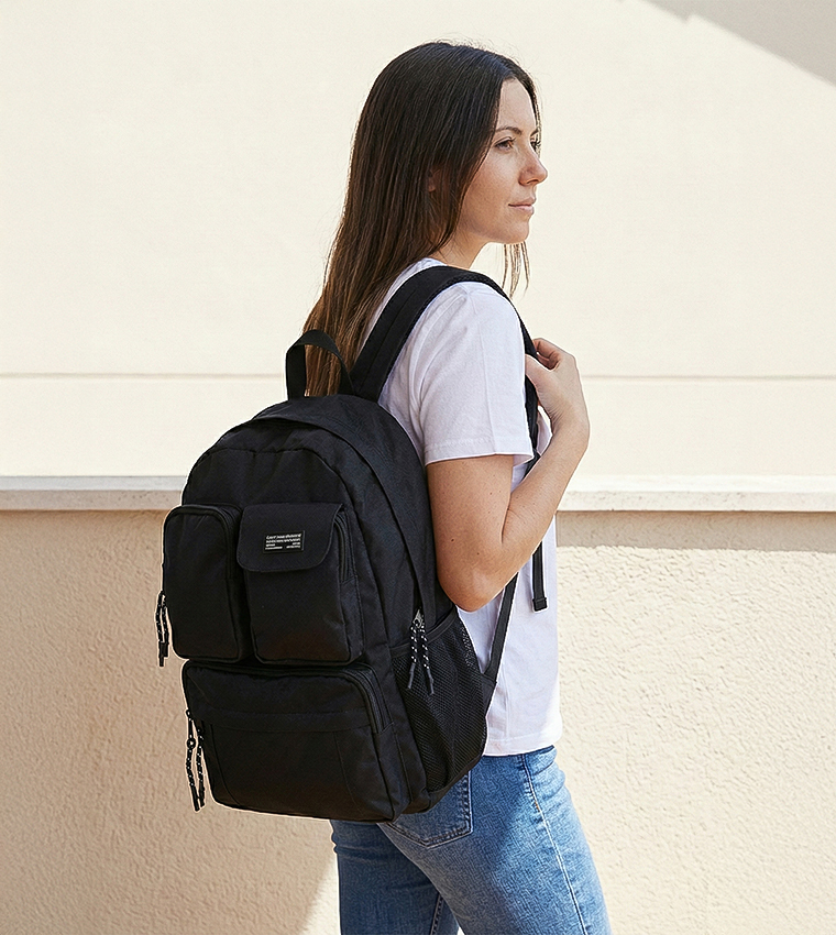 Solid Multi-Pocket Backpack