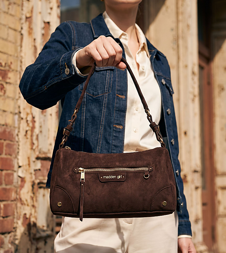 Solid Zip Shoulder Bag