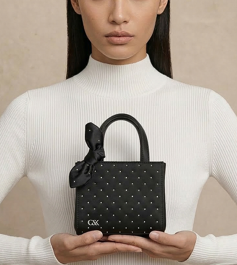 Embellished Bow Detail Mini Tote Bag